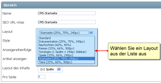 Change Section Layout