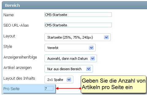 Section - Articles per Page